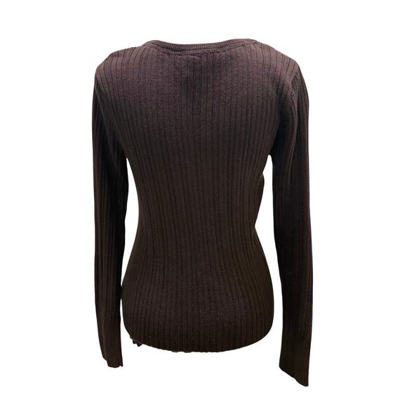 High Sierra Brown Ribbed Henley Sweater Top Metallic Copper Large Bella Swan - Picture 2 of 5
